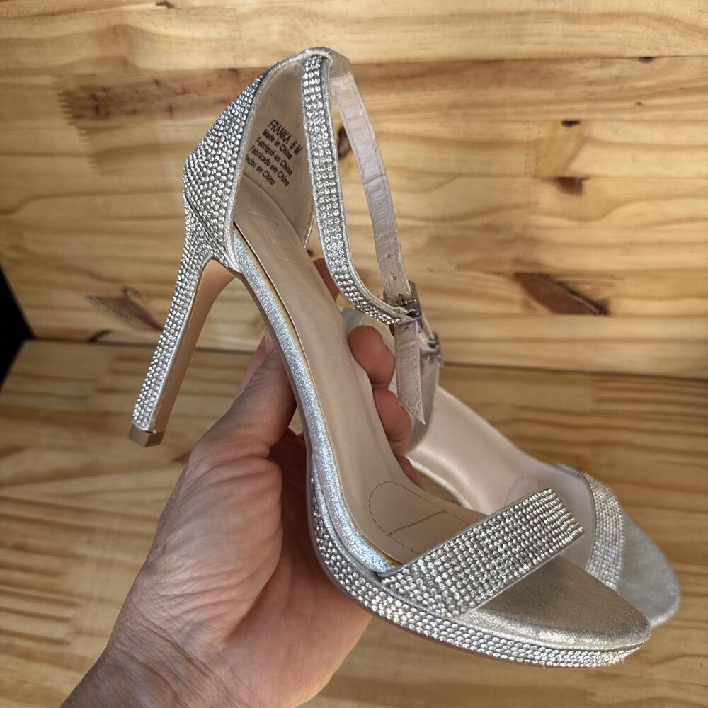 DB Studio FRANKA Silver Rhinestone Open Toe High Heel Bridal Shoes Size 6